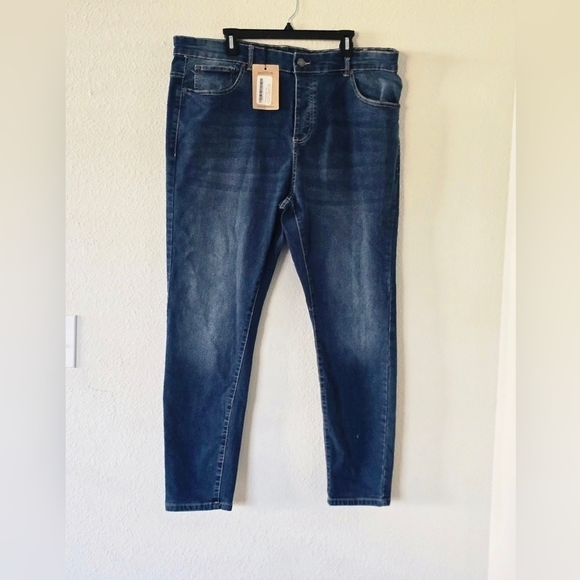 Boohoo Man Jeans Blue Skinny Logo Light Wash Stretch 44x30 New - Picture 2 of 11